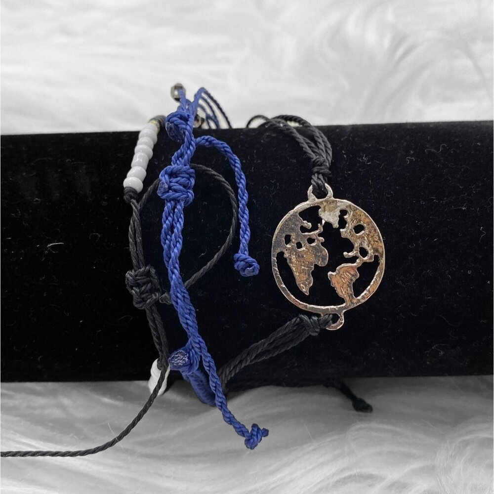 Braided String Friendship Bracelet‎ Set For Women Adjustable World Map Charm